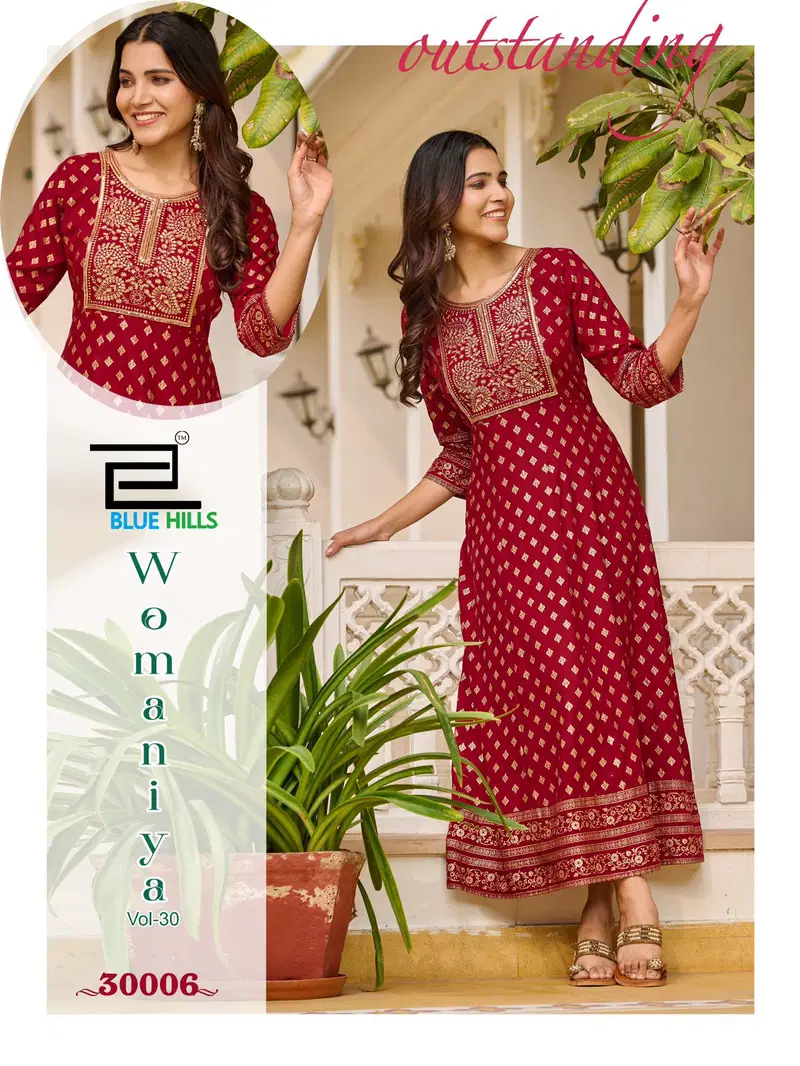 Womaniya Vol 30 By Blue Hills Rayon Printed Anarakali Long Kurti Orders In India